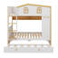 Lit superposé en forme de maison avec lit gigogne et tablettes de rangement, cadre de lit superposé en bois avec barrières et échelle de type maison-385835608