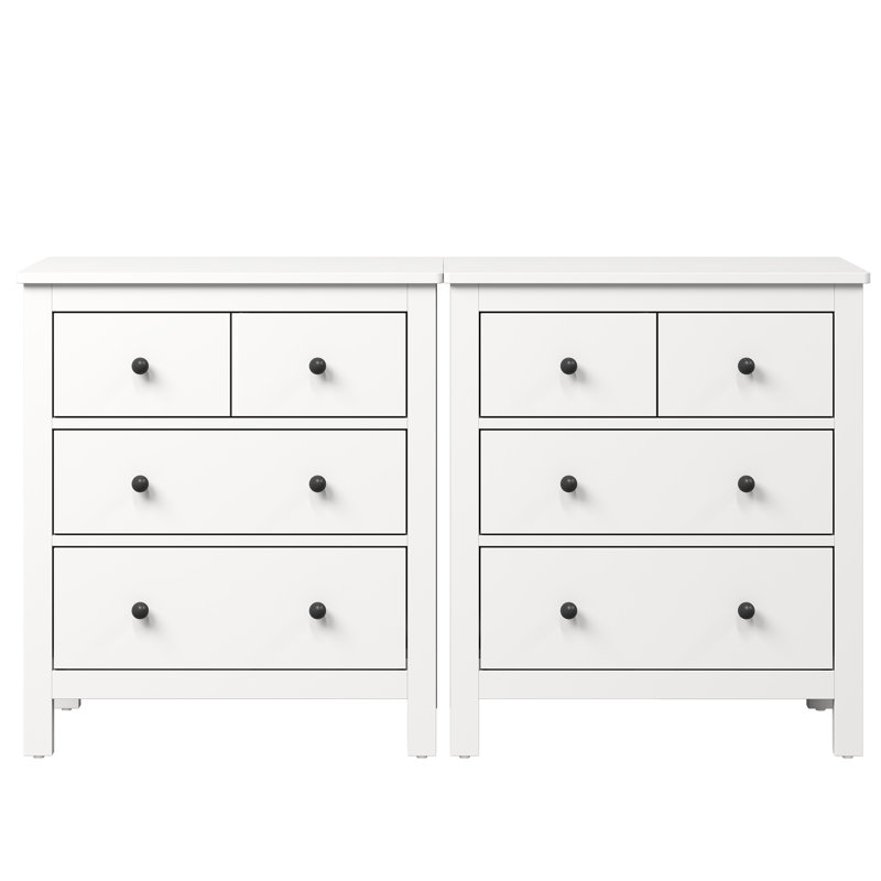 3-Drawer Nightstand, 27" Modern Wood Bedside Table With Storage,Set Of 2, Blanc