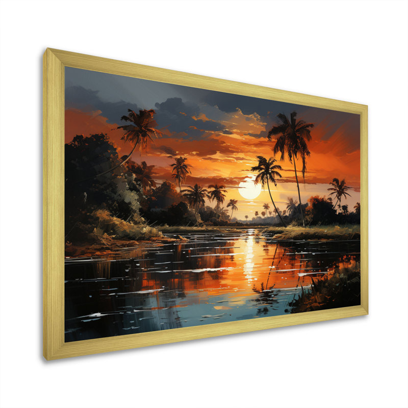 Dominicain Sunset Reflections - reproduction sur toile, H 34 po x l 44 po x P 1,5 po, Encadrement doré