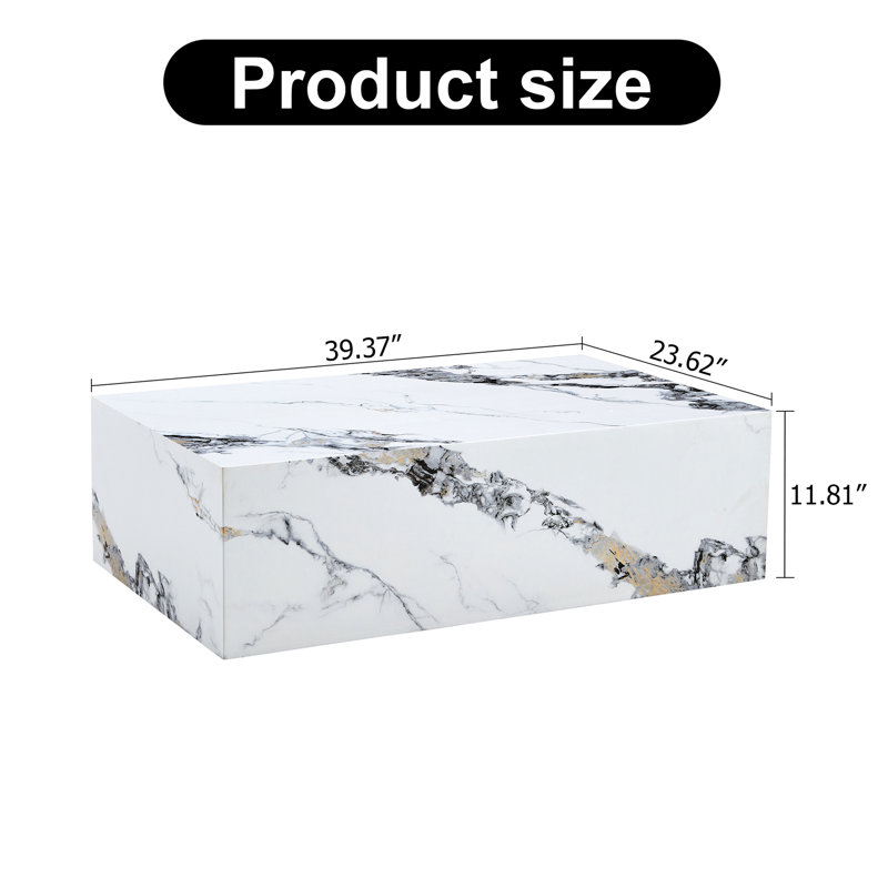 Modern MDF Coffee Table With Marble Pattern, Stylish And Durable Design, White