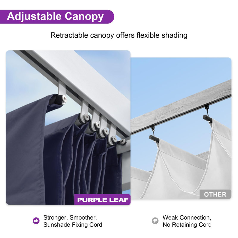 PURPLE LEAF 10' X 12' Outdoor Retractable Pergola with Sun Shade Canopy Cover White Patio Metal Shelter for Garden Porch Yard BBQ Beach Gazebo Grape Trellis Pergola, Navy Blue