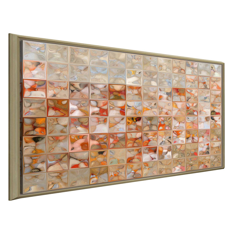 « orange et beige », impression sur toile, H 31,5 po x l 51,5 po x P 2 po, Cadre flottant champagne