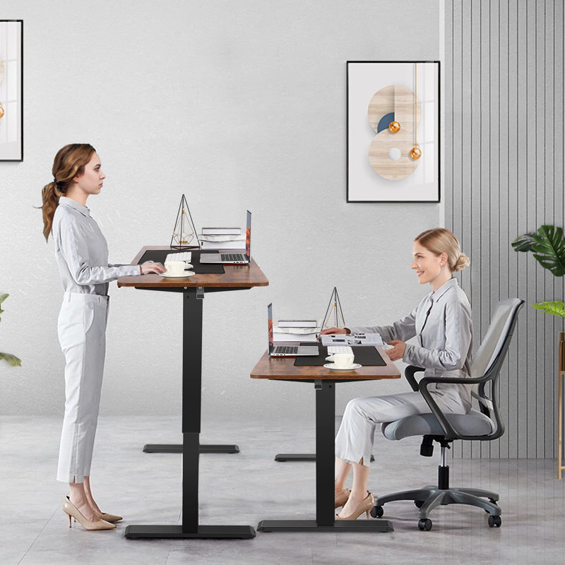 Koni Height Adjustable Gaming Standing Desk with Built in Outlets, Black