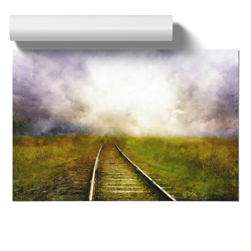 Train Tracks Painting - Frameless Print, 42cm H x 59cm W x 0.1cm D