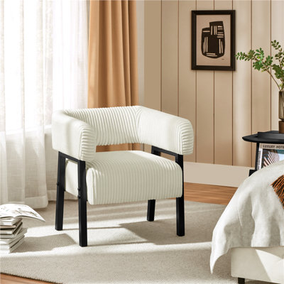 Corduroy Barrel Accent Chair with Solid Wood Legs
