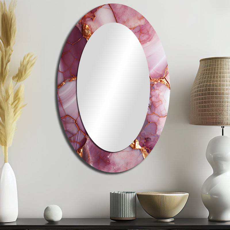 Miroir mural rose et doré, H 36 po x l 24 po