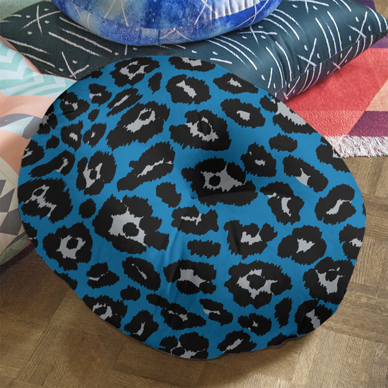 Housse et insert de coussin touffeté rond, H 30 po x l 30 po x P 4 po, Bleu / Noir / Gris