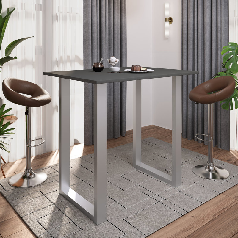 Xona 80 x 50cm Bar Table, Matt brushed nickel, Black, 102cm H x 110cm W x 80cm D