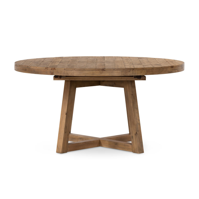 Eberwin Round Extended Natural Dining Table, Rustic Natural