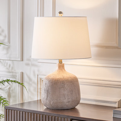 23.5" Farmhouse Resin Table Lamp with USB and Type C Ports 3 Way Dimmable Light Bedside Lamp for Bedroom and Living Room
