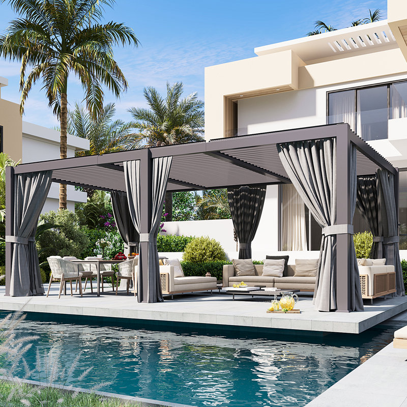 20 Ft. W x 12 Ft. D Outdoor Pergola, Louvered Pergola, Aluminum Pergola for Patio, Gray, 20 Ft. W x 12 Ft. D