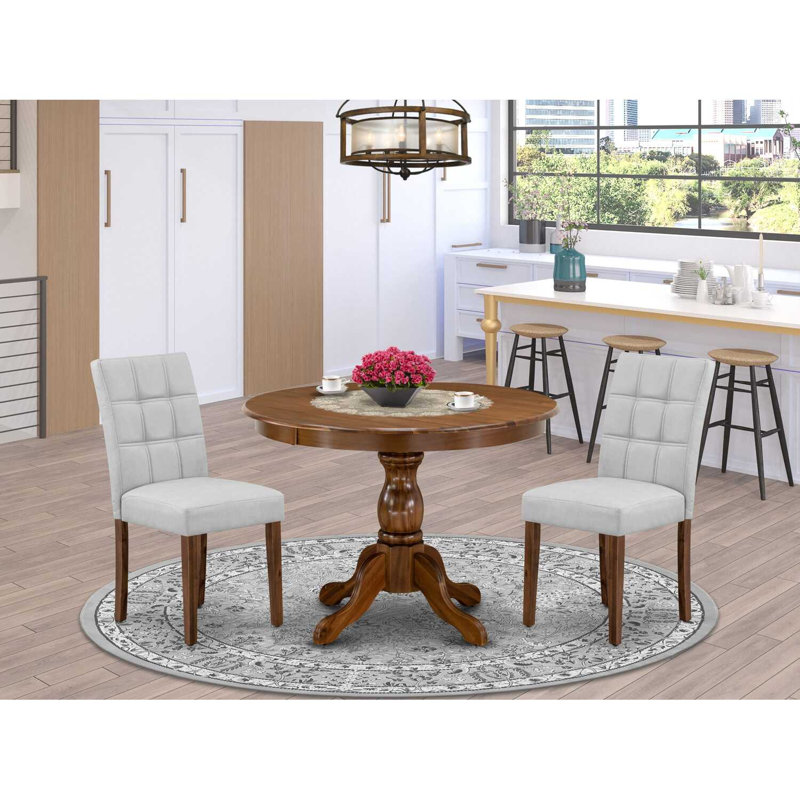 Decedric 2 - Person Solid Wood Solid Wood Top Fixed Table Dining Set, Tan, 3 Pieces: Table, 2 Chairs
