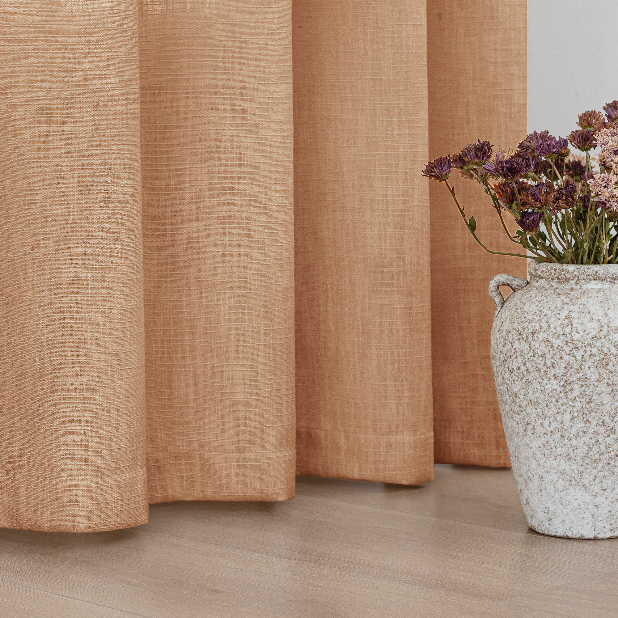 Kambi Slub Textured Linen Blended Semi-Sheer Grommet Curtain Pair, 52" W x 108" L, Orange Copper