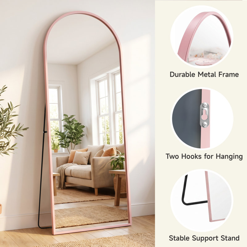 Oversized Arch Floor Mirror with Stand, Wall Mirror, 64" x 21", Light Pink