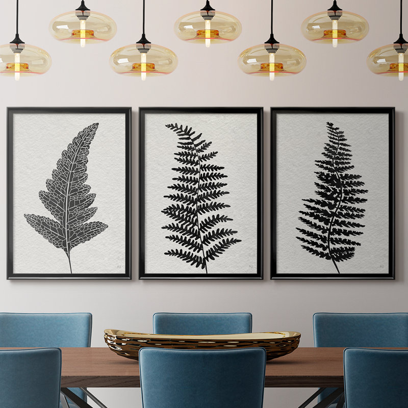 «Forest Fern I» - Toile tendue avec châssis sur mesure - 3 pièces, Noir, H 19 po x l 27 po