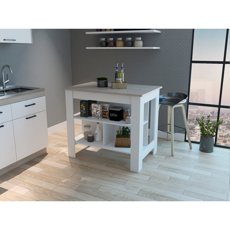 Rockaway 3-Shelf Kitchen Island White And Light Grey, White/Light Gray