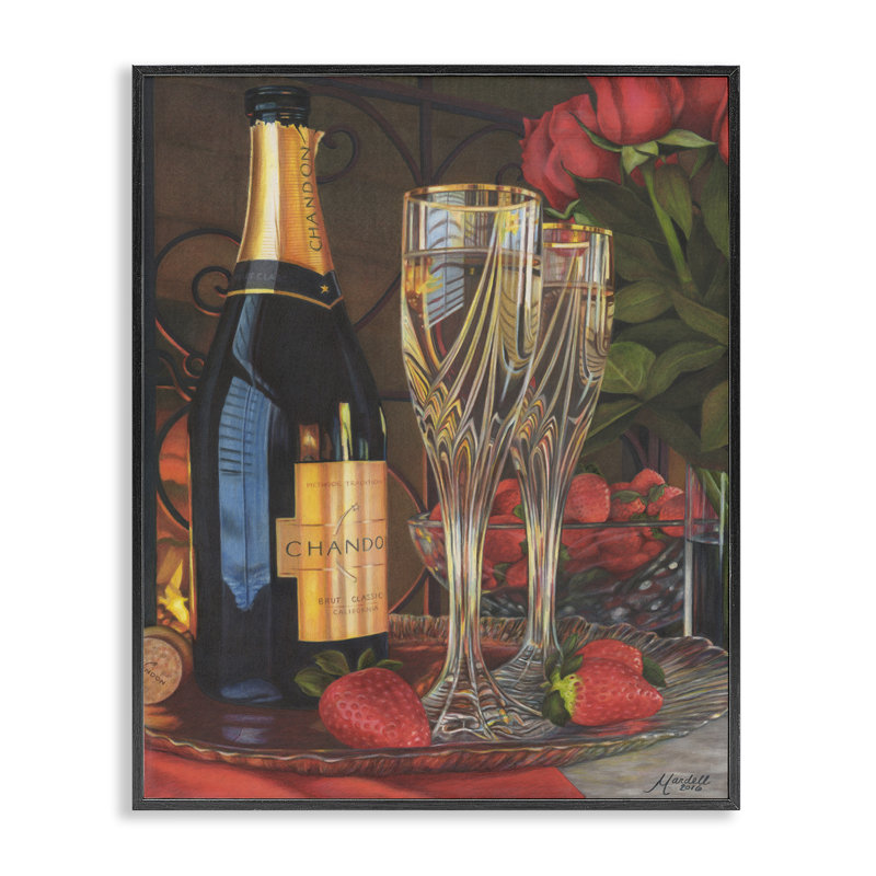 Paire de champagne romantique par Mardell Schuster, Giclée encadrée noir minuit, H 14 po x l 11 po