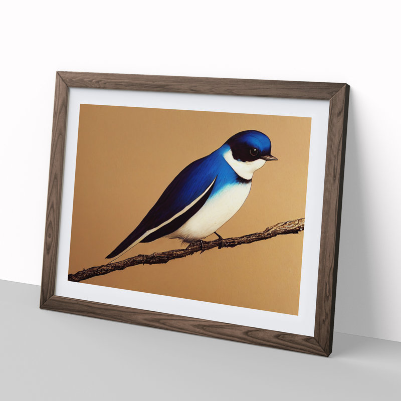 Glowing Swallow Bird - Single Picture Frame Print, 46cm H x 64cm W x 2cm D, Walnut