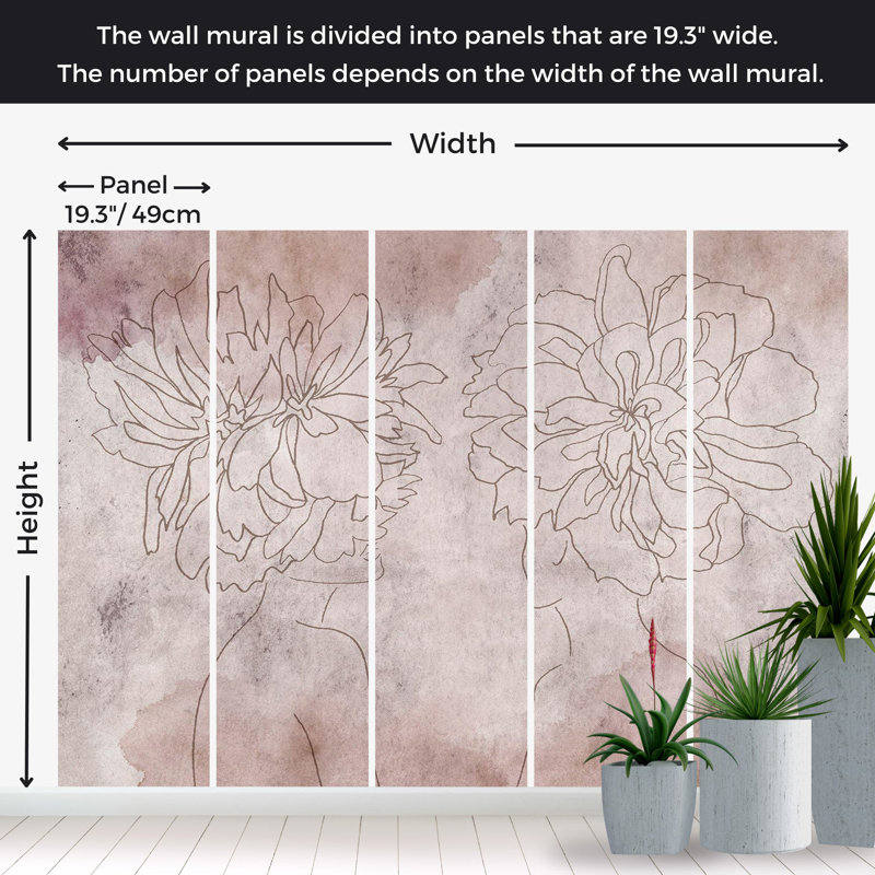 Murale abstraite pelez et collez - Fresque floristique, L 173 po x L 124 po