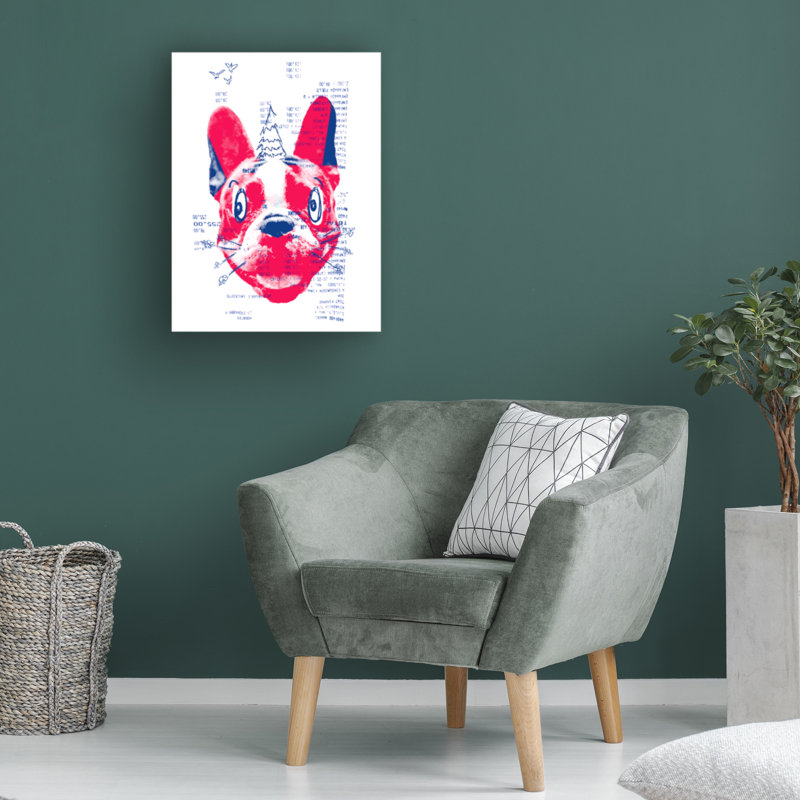 Art sur toile «Bouledogue français avec un arbre», H 47 po x l 35 po
