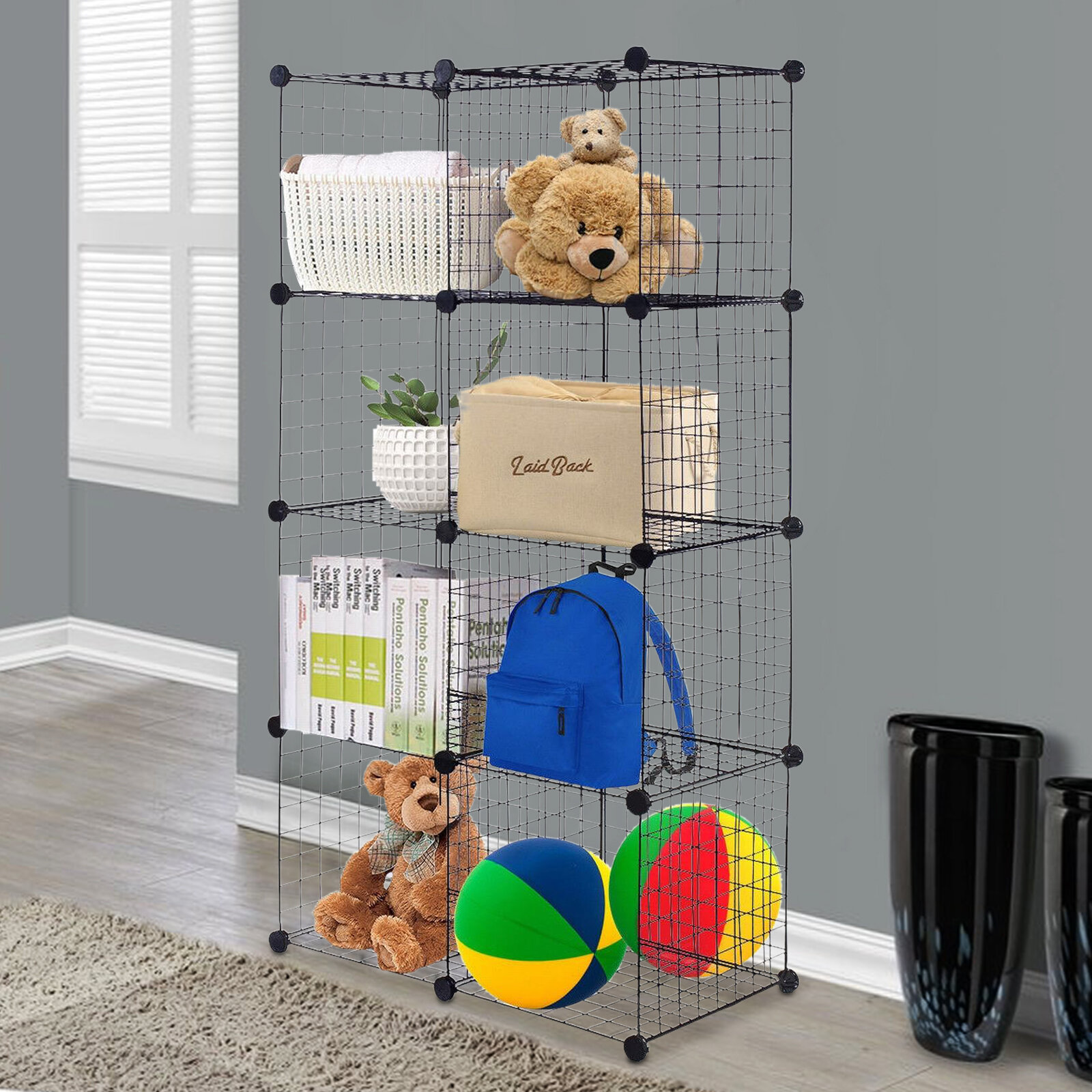 For Stackable Storage:  Basics 6 Cube Grid Wire Storage