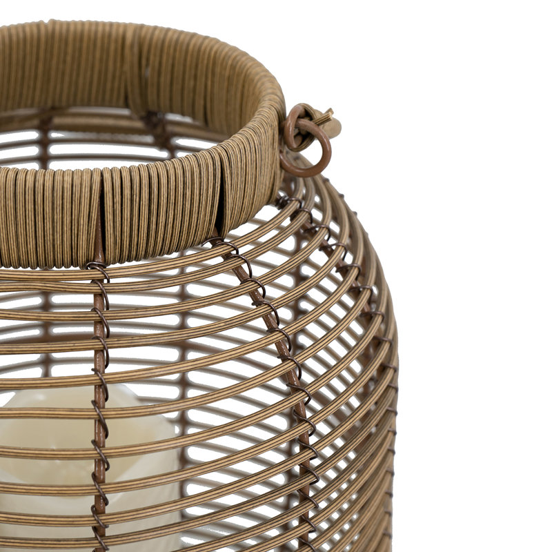 Poly Rattan Led Lantern, Realistic White Led Candle, Timer Function, Warm Flickering Glow, Ideal For Living Room/entryway/bedroom (3 Aa Batteries Not Included)