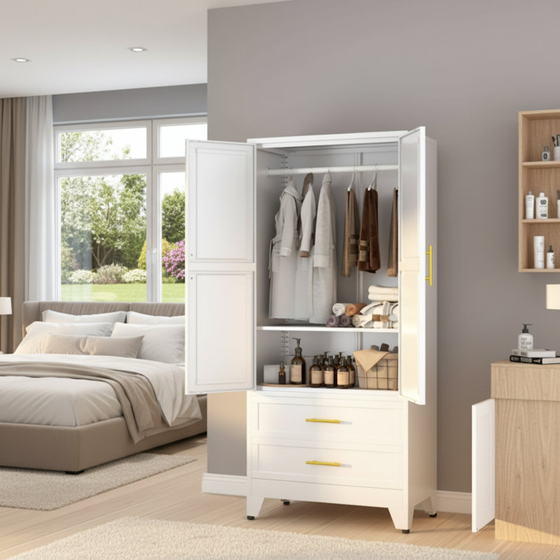 Armoire / unité de rangement en métal, tiroirs doubles de 71 po + tablettes réglables + tringle de suspension, convient à de multiples cas de figure.