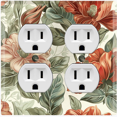 Couvercle de plaque d'interrupteur en métal; Rectangle 2 bandes US standard - Fleurs tropicales rétro