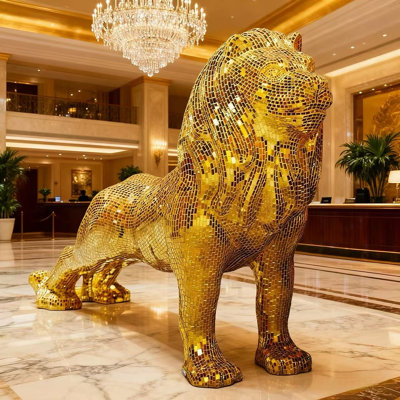 Lion Statue With Mirrored Diamond Exterio