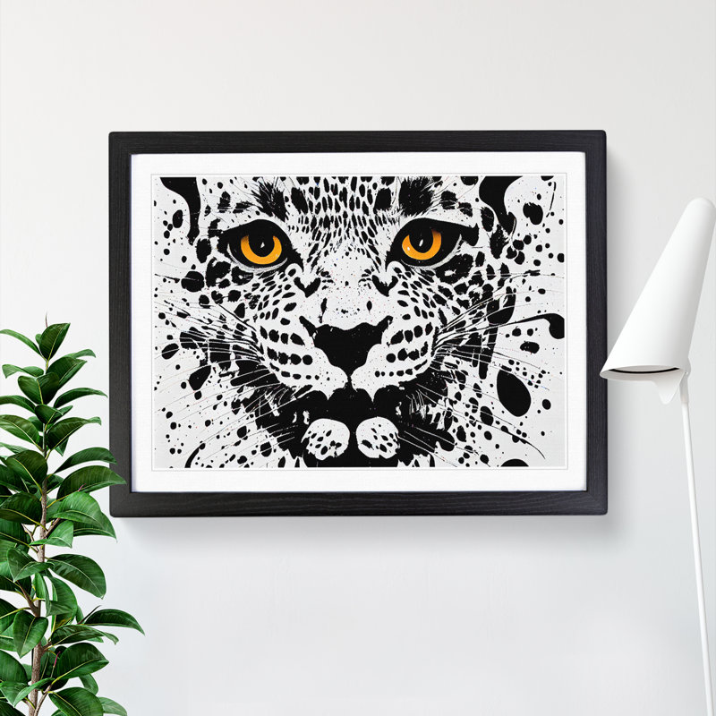 Leopard Splatter - Single Picture Frame Print, Black, 46cm H x 64cm W x 2cm D