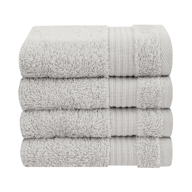 100% Cotton Turkish  Washcloth Set, 4 Piece Soft, Absorbent Wash Rag Small Towels, Silver Gray