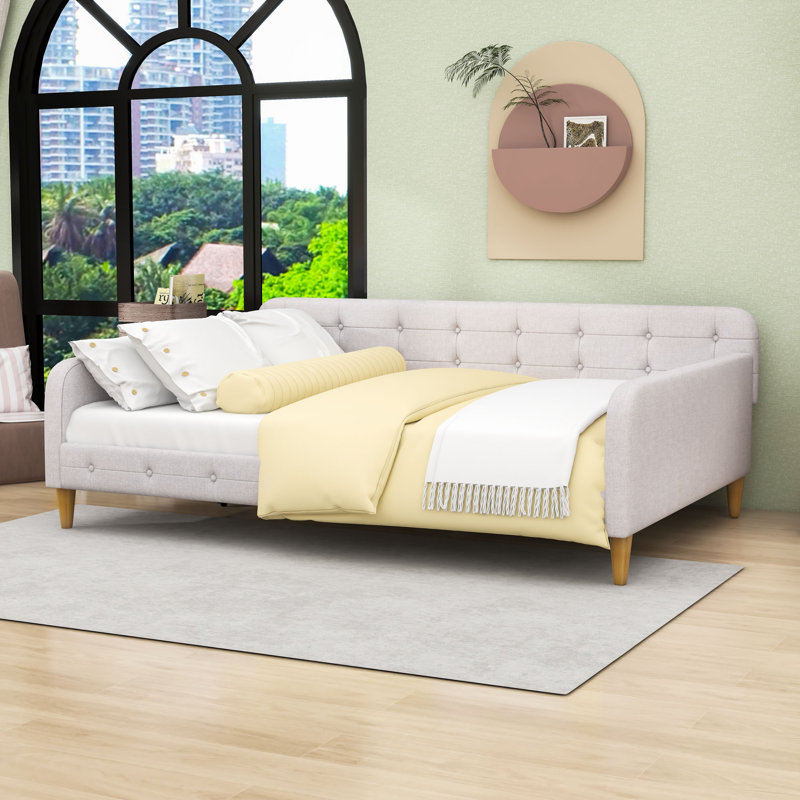 Full Upholstered Dayed With Slats And Legs, Beige, Full