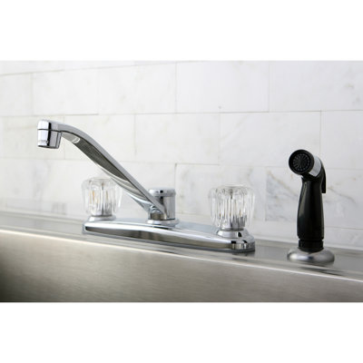 Kingston Brass Americana Two-Handle 4-Hole 8" Centerset Kitchen Faucet with Side Sprayer
