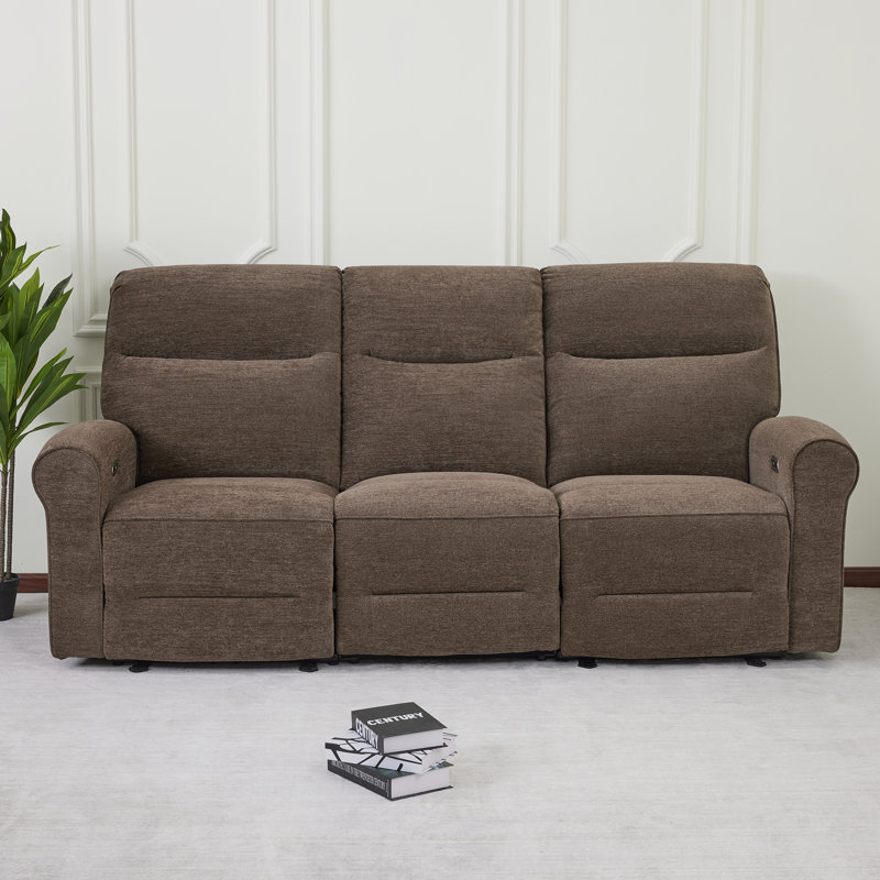 Endrik 87.8" Width zero clearance recliner  Power Reclining Sofa with Flip Down Console and LED Light, 3-Seater Couch for Small Spaces Living Room and RV