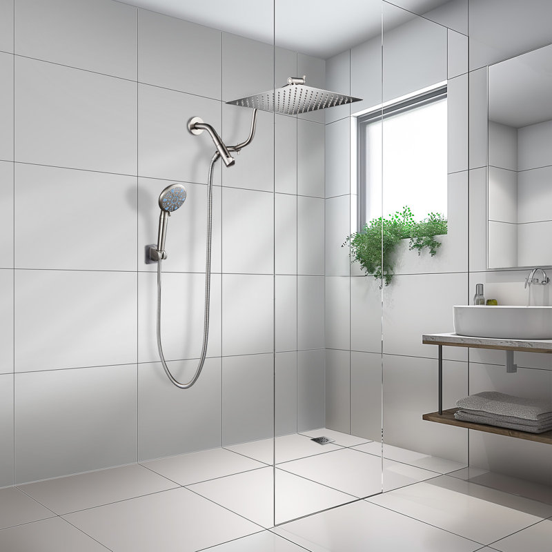 Adjustable 12" High Pressure Dual Shower Head with 9-Spray Handheld Shower
