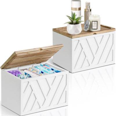 Porte-tampons 2 pièces pour décoration de salle de bain, organisateur de produits féminins avec couvercle, boîte en bois pour toilette