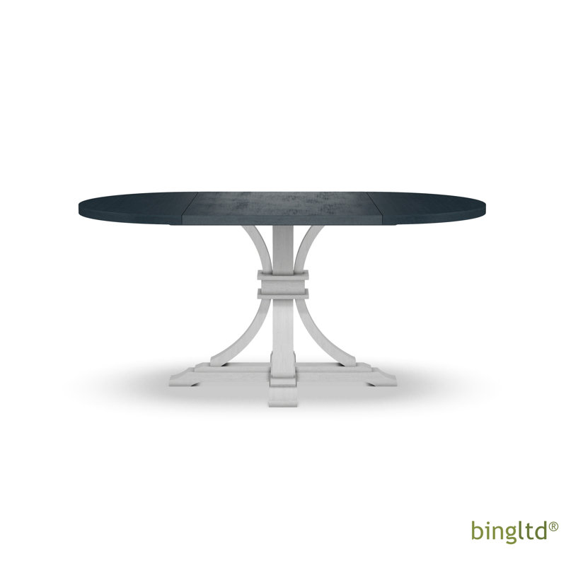 Ladislav 48 " Extendable Rubberwood Round Solid Wood Top with Solid Wood Base Dining Table, Denim/Chalk