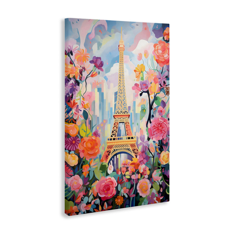 Toile de la Tour Eiffel entourée de fleurs, design par Creative Studio, H 36 po x l 24 po