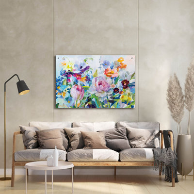  «High Summer Garden 2» par Danhui Nai, art mural en verre acrylique, 36 po x 24 po