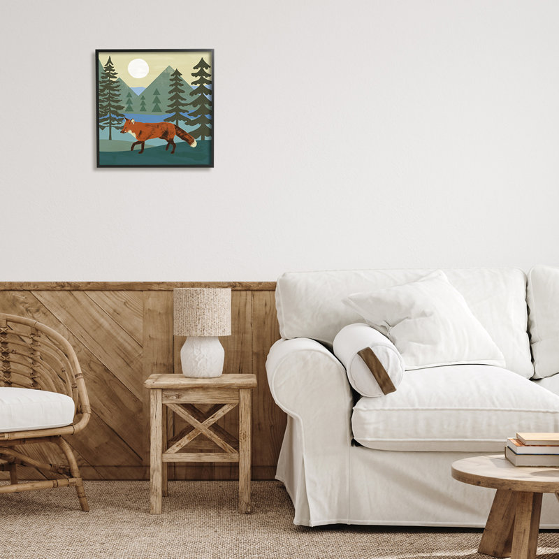 «Red Fox Run Forest Distant Mountains Sunset» par Victoria Barnes - impression, H 17 po x l 17 po x P 1,5 po