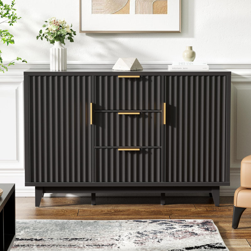 47.2" W Storage Cabinet With 3 Drawers, Black