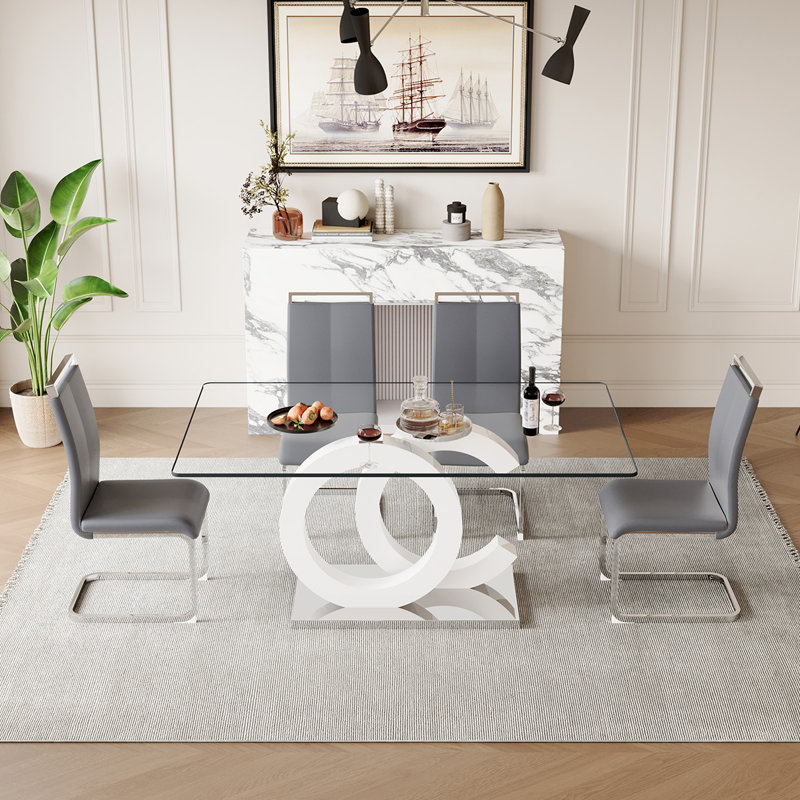 Ensembles de table de salle à manger en verre, 5, Gris/argent