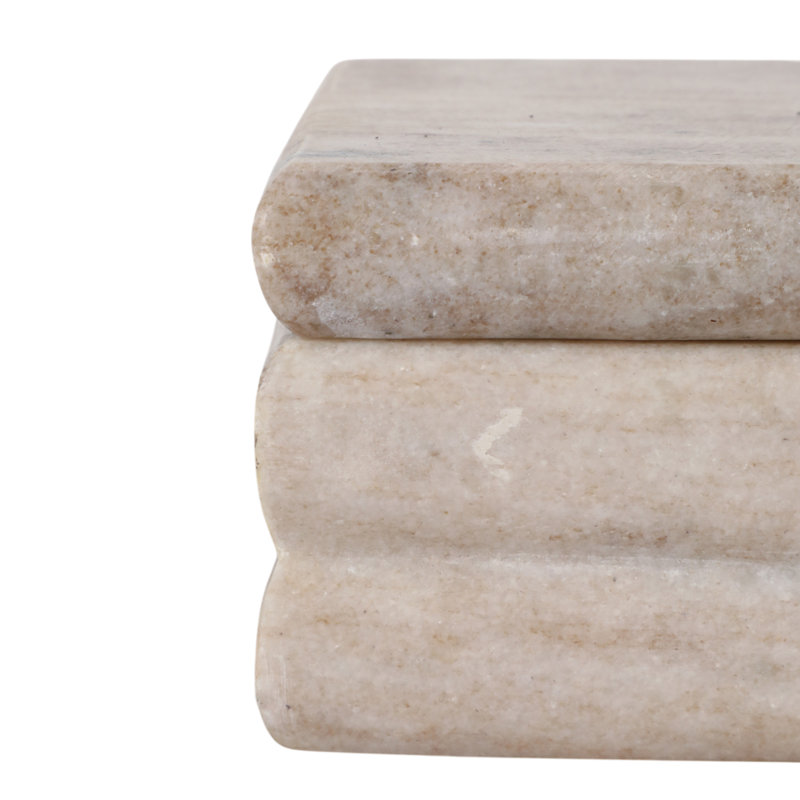 Boîte de rangement décorative en marbre, idéale pour décorer une étagère - Organiseur moderne à plusieurs niveaux avec couvercle ouvert, parfait pour la chambre ou la décoration intérieure - 18 cm, beige et ivoire