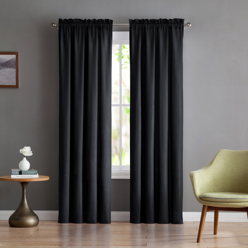 Colvert Polyester Semi Sheer Curtain Single Panel, 42" W x 84" L, Black