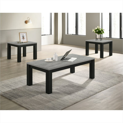 Ensemble de table basse et de cocktail rectangulaire 3 pièces gris doux et noir pour le salon de style contemporain