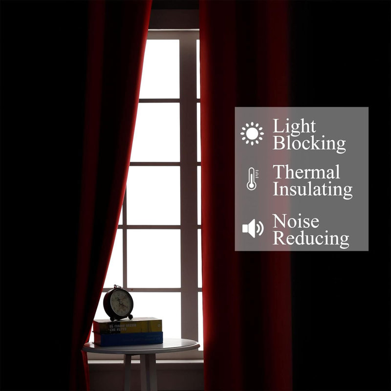 Ombre Black and Red Polyester Blackout Curtains with Grommets