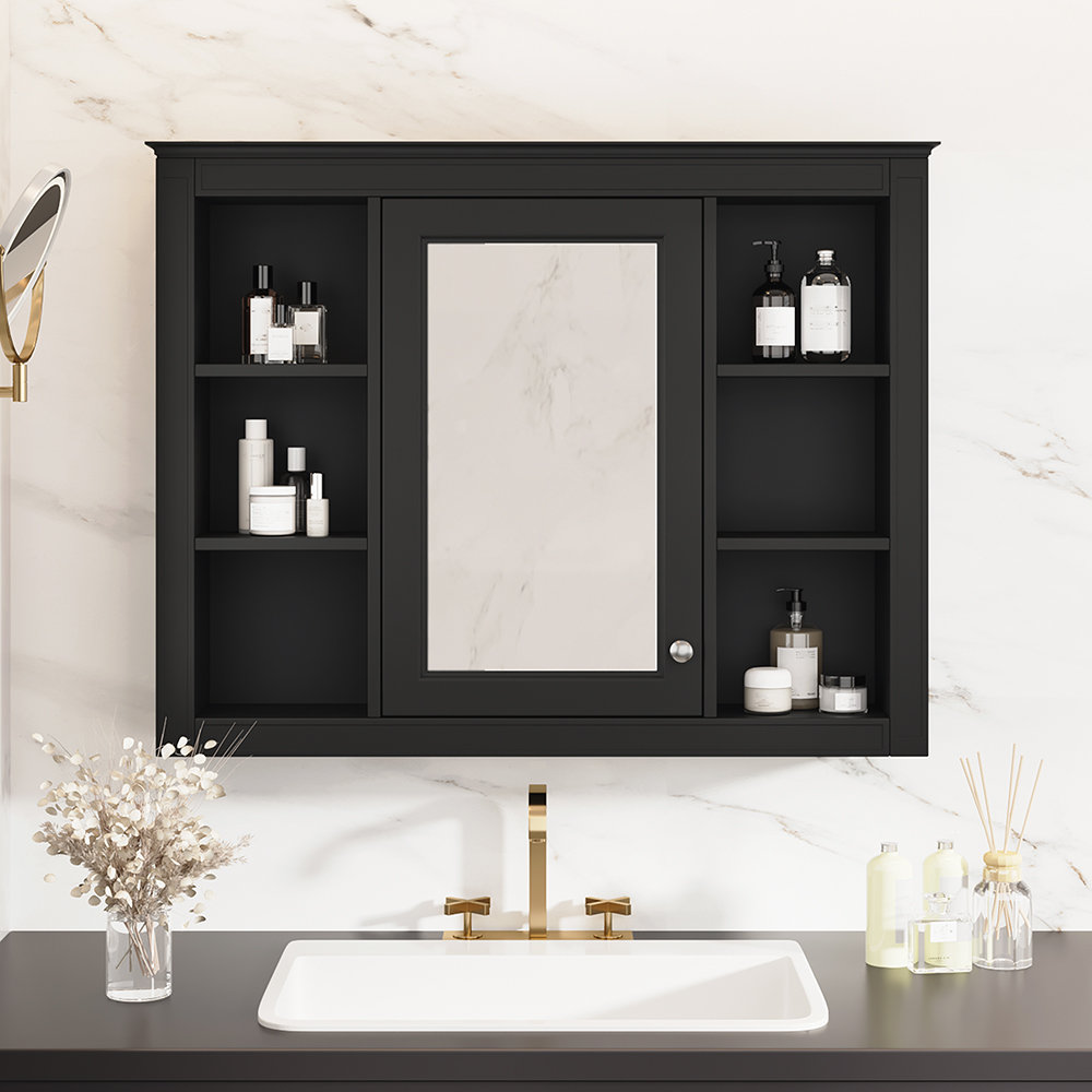 Lark Manor Wall Mounted Bathroom Storage Cabinet Mirror Cabinet with 6 Open Shelves - Wayfair Canada