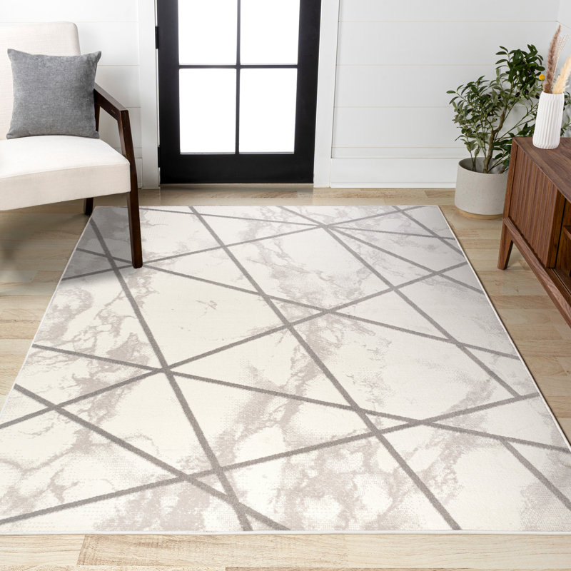Ardon Modern Geometric Marbled Ivory/Gray Rug, Rectangle 7'10" x 10'