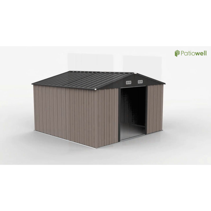 10' x 10' Brown Metal Storage Shed with Black Peak Roof