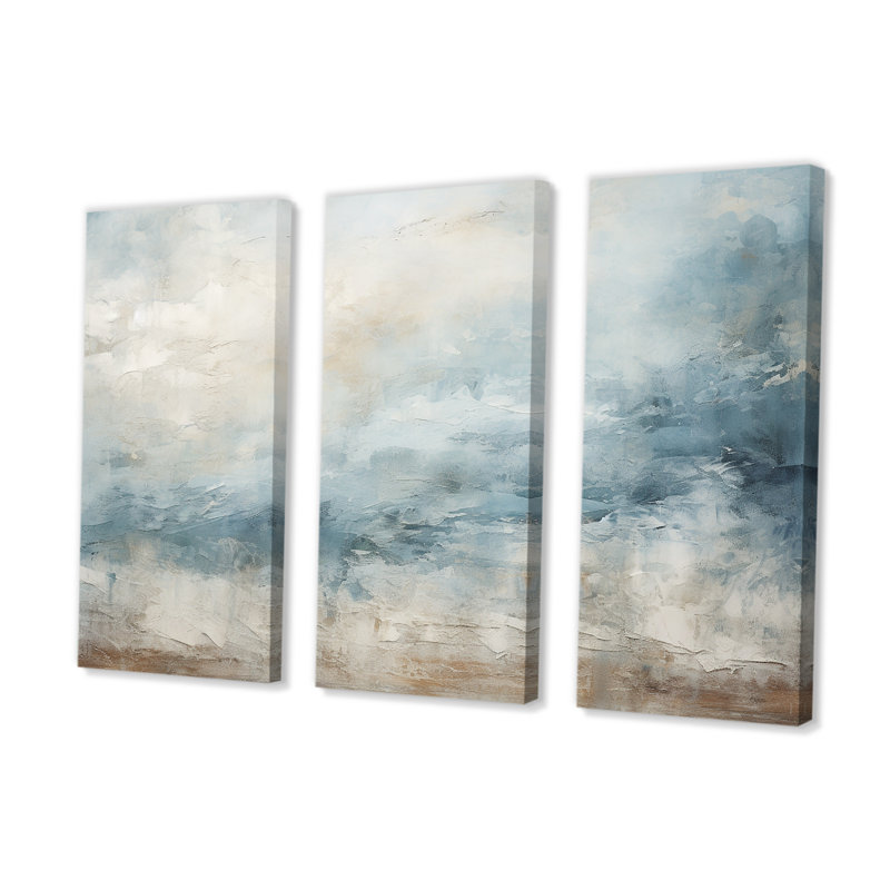 «Beige Blue Ocean Storm I», ensemble d'art sur toile à formes abstraites, H 40 po x l 60 po, Toile tendue